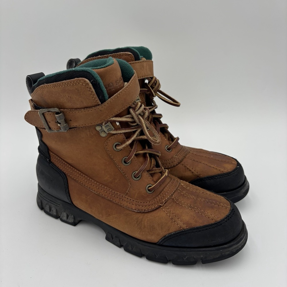 Ralph Lauren Polo Sport Duck Boots Womens Size 9B Brown Leather Outdoor Hiking